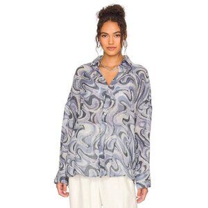 Indah Como Oversize Button Up Shirt in Imagine Blue Small New Womens Blouse